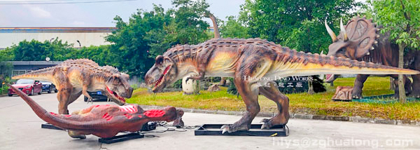  华龙艺术侏罗纪主题仿真霸王龙觅食组景机模