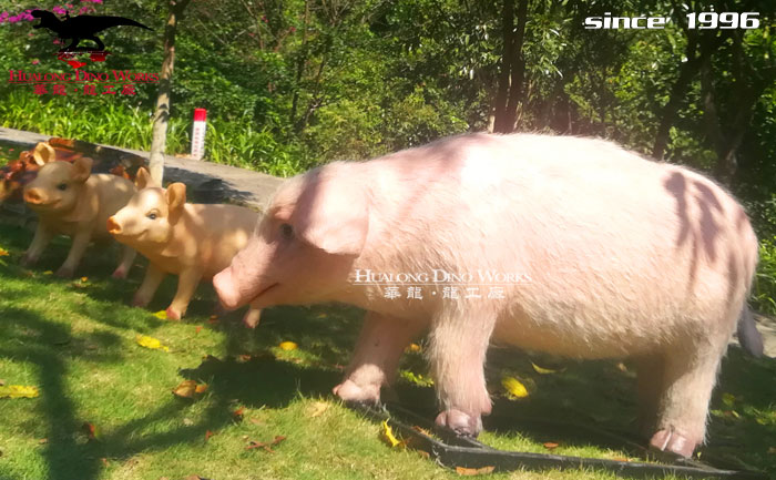 园林景观装饰大型玻璃钢仿真动物母猪 猪仔模型