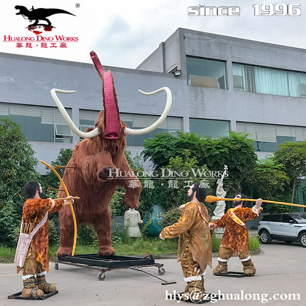 自贡华龙华艺术 影视道具栩栩如生的仿真远古猛犸象与石器人物道具