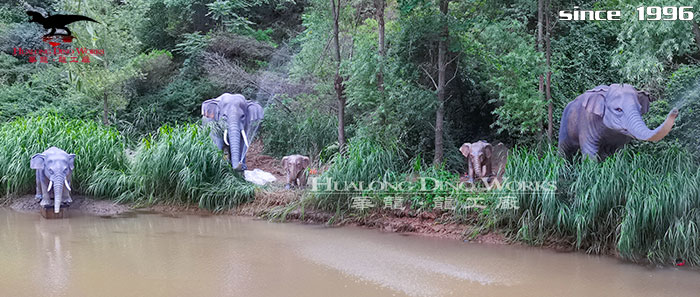 华龙科技 景区夜游动物园仿真喷水亚洲象模型制作