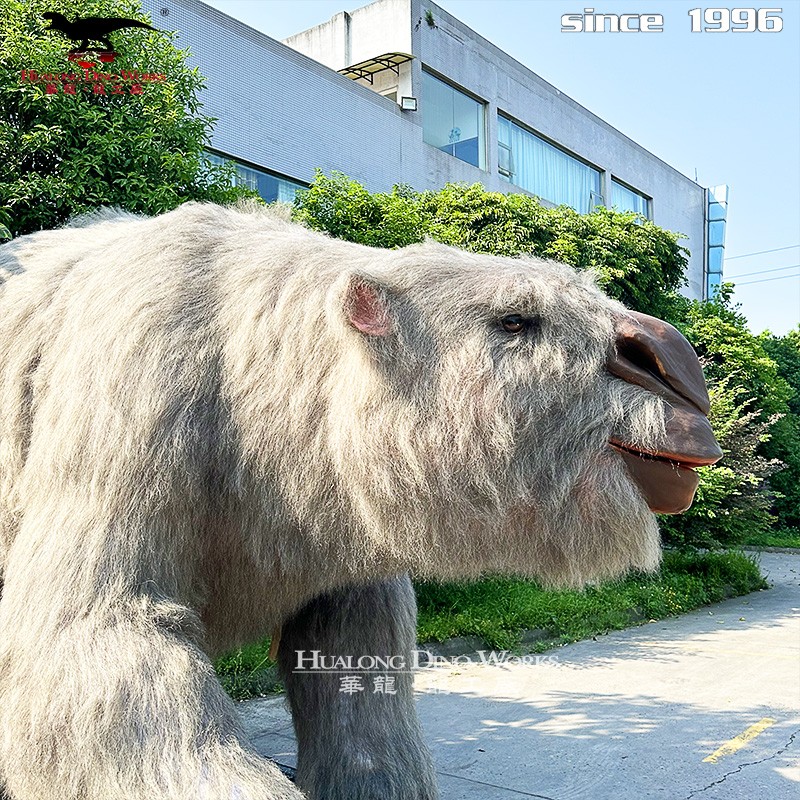 华龙艺术 户外防水仿真双齿门兽模型 长毛植绒史前生物雕塑 商业活动租赁吸流仿真模型