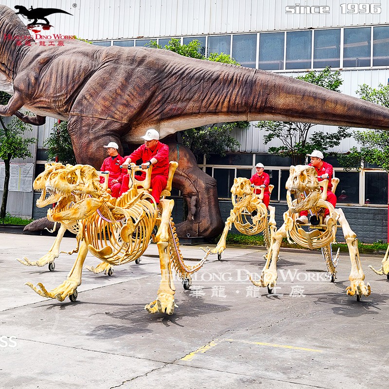 华龙艺术 1:1 仿真霸王龙化石骨架骑乘车 科普博物馆互动展示模型 恐龙乐园研学游乐设施定做