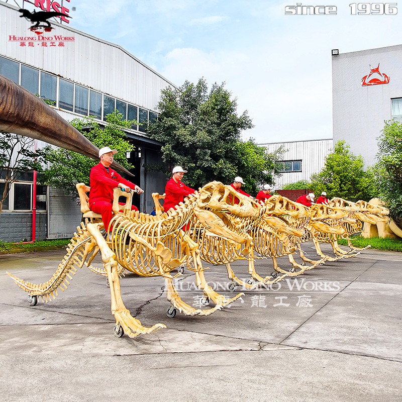 华龙艺术 玻璃钢恐龙骨架骑行模型 可骑乘互动恐龙骨架车 科普馆景区研学打卡美陈道具